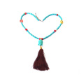 handmade knotted stone beaded tassel pendant necklace